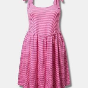 Pink Striped Cotton Slub Tie Strap Lounge Dress